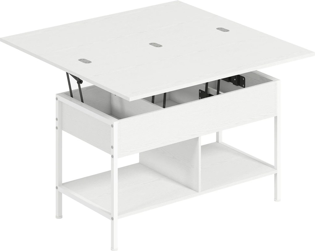 HOMCOM Mesa de centro elevável e extensível, mesa de sala com compartimento oculto prateleiras abertas, 98x49x55cm, branco | Aosom Portugal