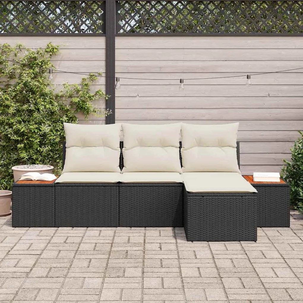 Conjunto de Sofá de Jardim vidaXL com Almofadas Vime Preto