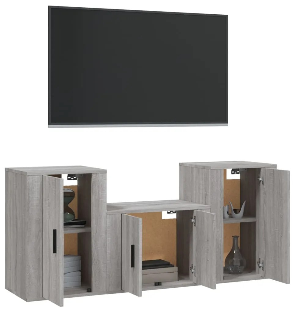 Conjunto móveis de TV 3 pcs madeira processada sonoma cinza