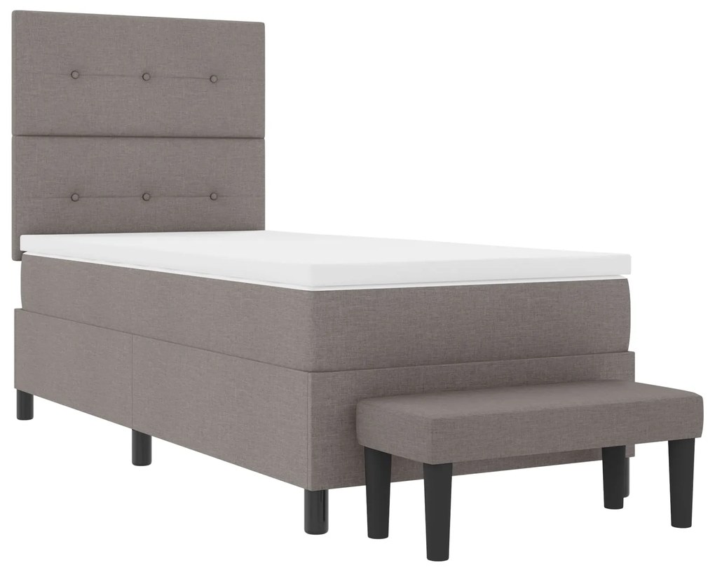 Cama Box Spring com Colchão &amp; Banco Taupe 90x190 cm Tecido