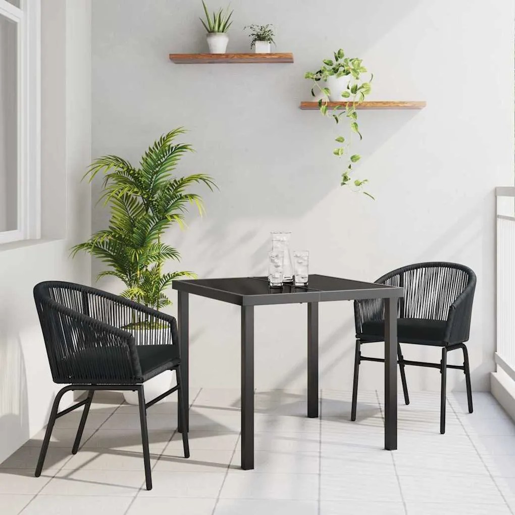 vidaXL Conjunto de Jantar para Jardim 3 pcs Preto Rattan Sintético