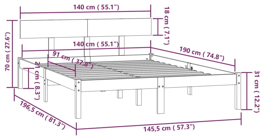 Estrutura de cama 140x190 cm pinho maciço