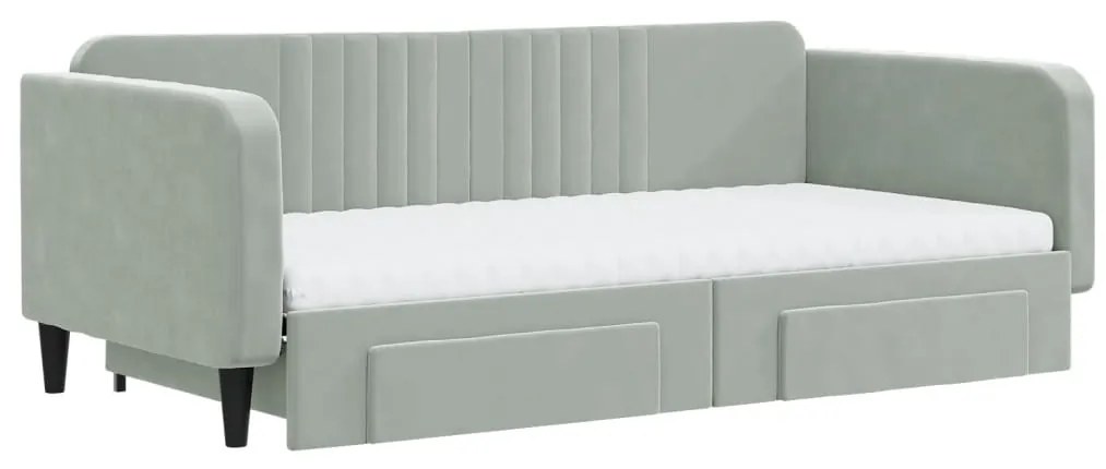 Sofá-cama c/ gavetão e gavetas 100x200 cm veludo cinzento-claro