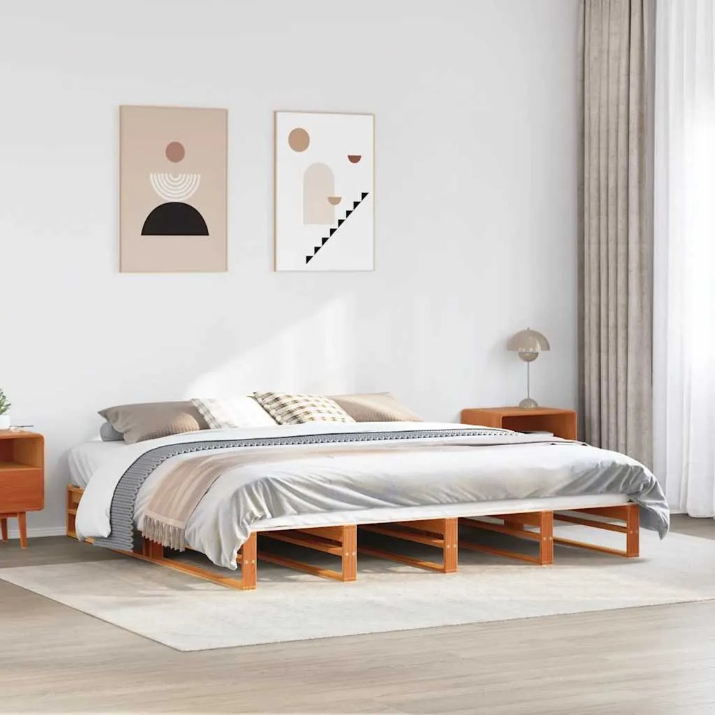 Cama sem colchão 200x200 cm pinho maciço castanho-mel