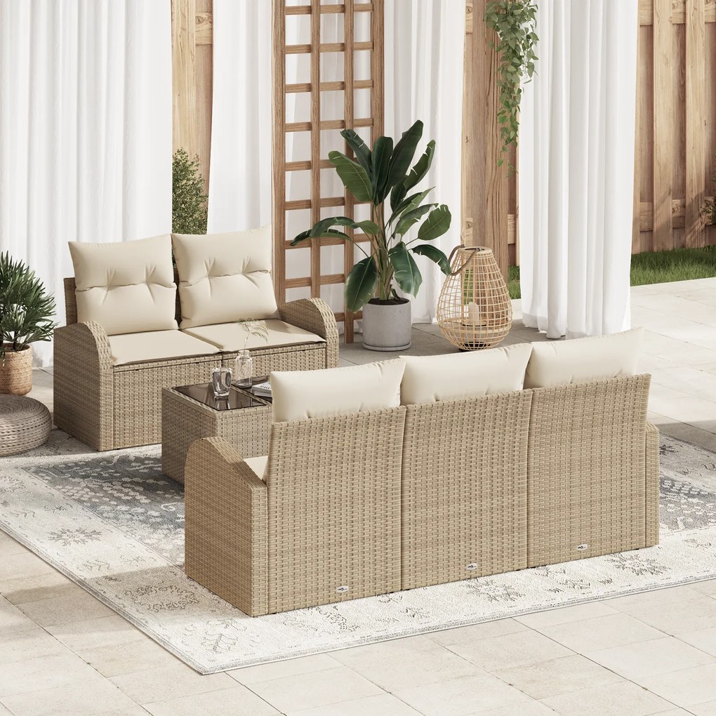 vidaXL Conjunto de Sofá de Jardim de 6 Peças com Almofadas Bege de Vime