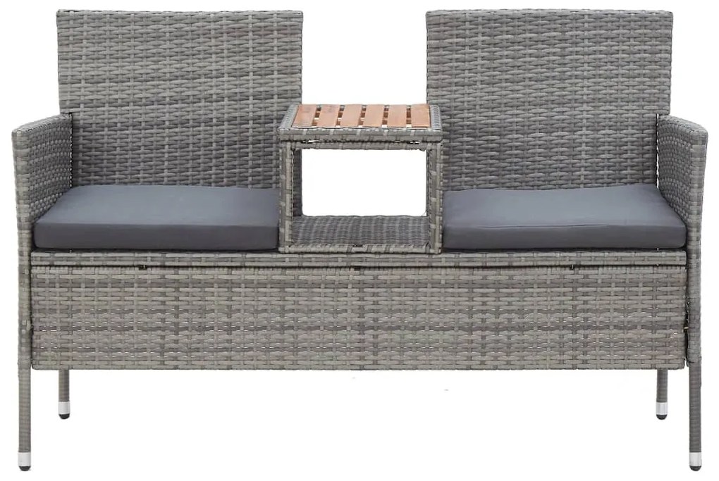 Banco de jardim 2 lugares com mesa centro 143 cm vime PE cinza