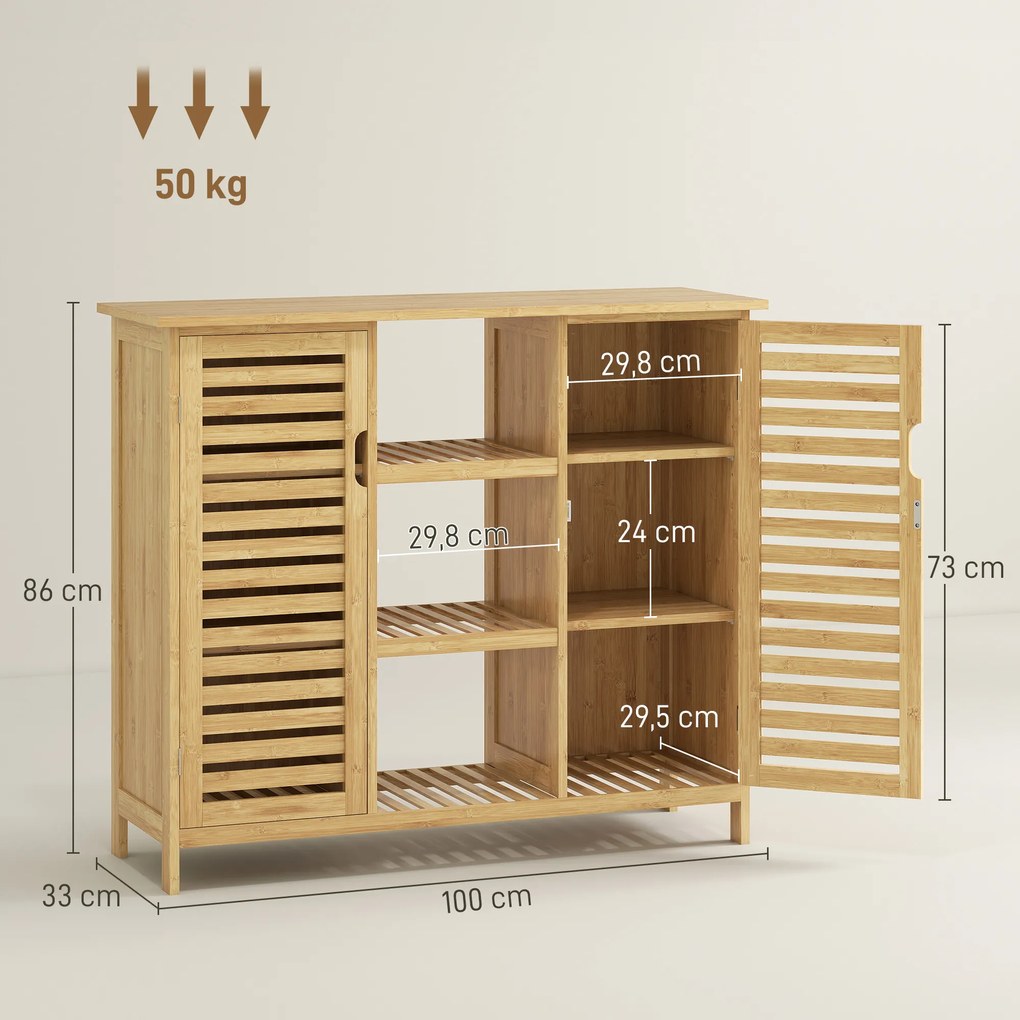 Sapateira de Bambu em Ripas com Prateleiras e Compartimentos Abertos para 9 Pares de Sapatos 100x33x86 cm Madeira