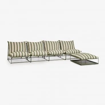 Sofá Modular De Jardim De 4 Peças E Puff Conversível Amaro Tapioca Beige - Verde Azeitona Profundo - Sklum