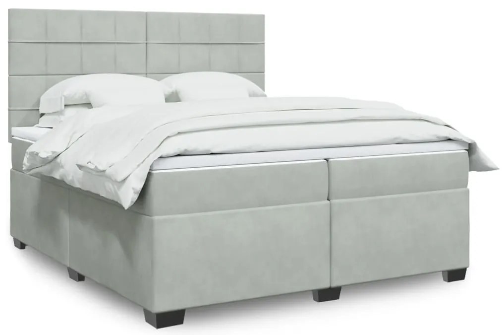 vidaXL Cama com molas/colchão 200x200 cm veludo cinzento-claro