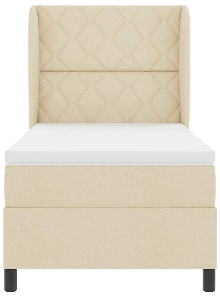 Cama com Estrado e Colchão - Creme 100x200 cm em Tecido