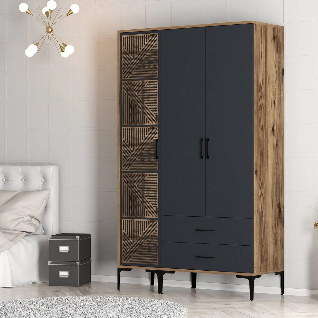 Guarda-roupa Kumsal PT – Nogueira/Antracite – 120x47,5x201,4 cm