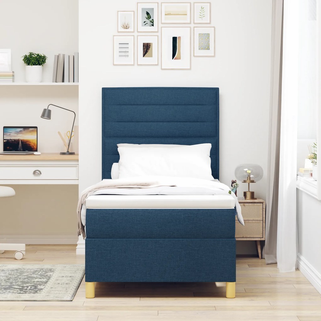 Cama com Box Spring Azul 90x200 cm Tecido