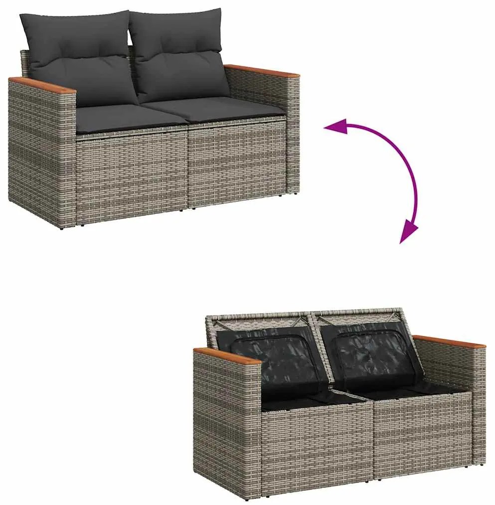 9 pcs conjunto sofás jardim almofadões vime PE/acácia cinzento