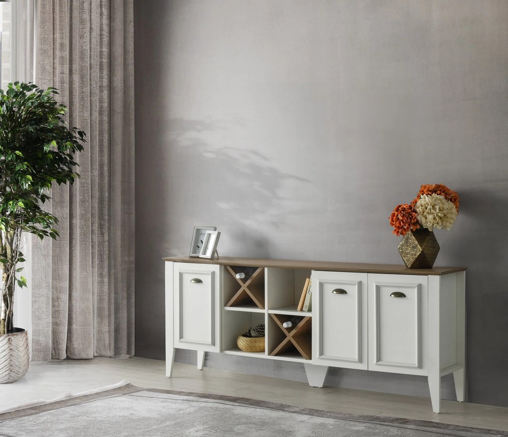 Aparador Rustic – Branco e Nogueira (180 x 72 x 35 cm) | Estilo, Funci