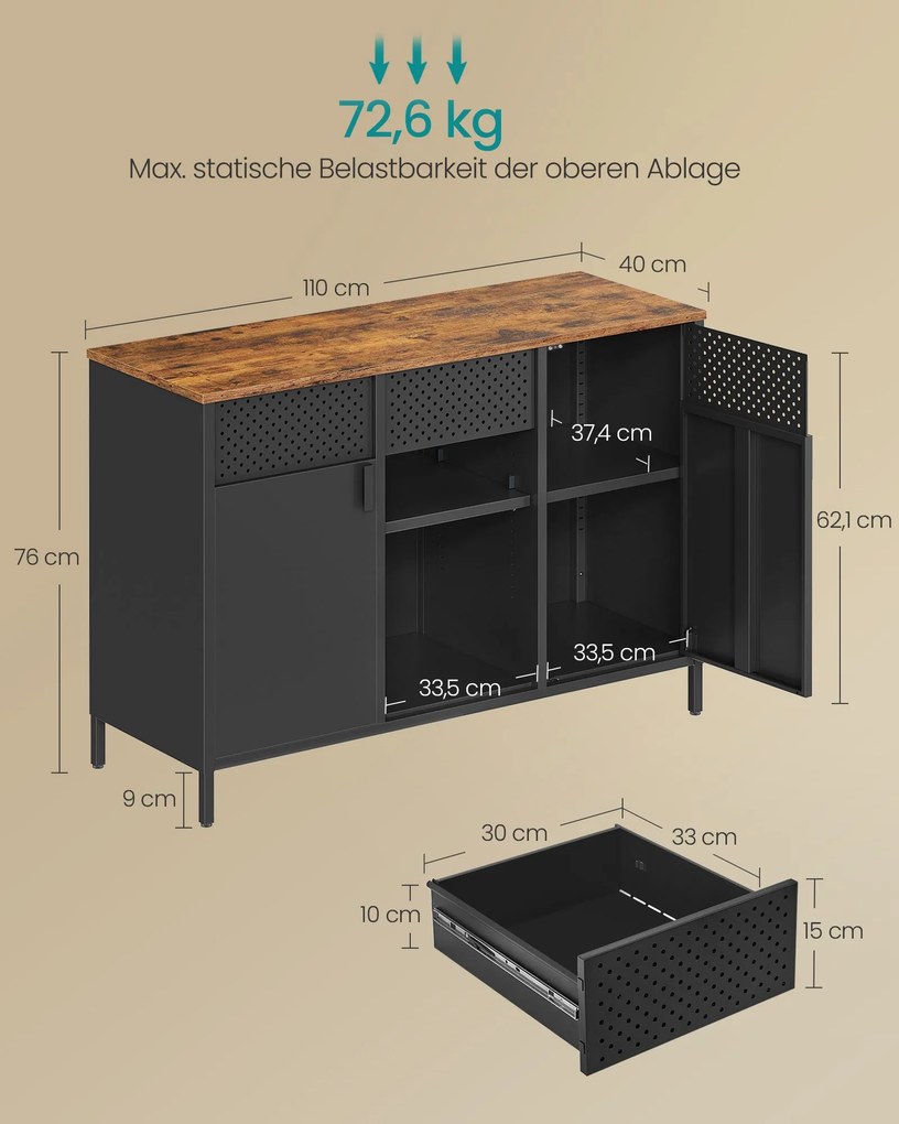 Armário de arrumação com porta dupla 40 x 110 x 76 cm castanho vintage-preto mate