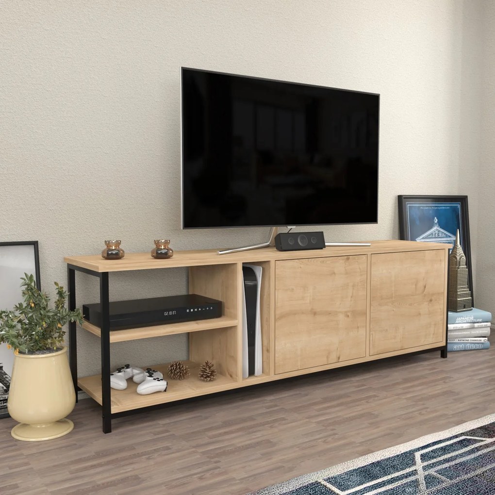 Móvel TV Primrose – Preto Carvalho – 160 cm x 35,3 cm x 50,8 cm