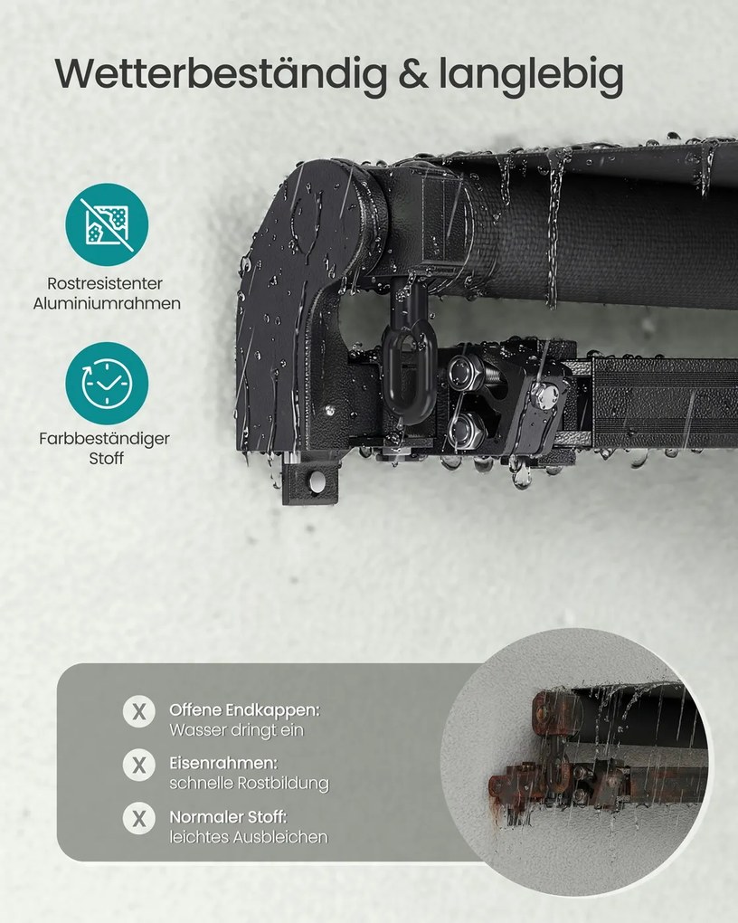 Toldo varanda articulado 250 x 200 cm com manivela para uma proteção solar fiável, cinzento