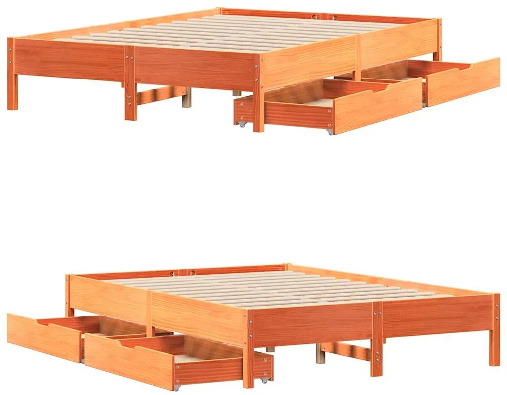 Cama sem colchão 120x190 cm madeira pinho maciça castanho-mel