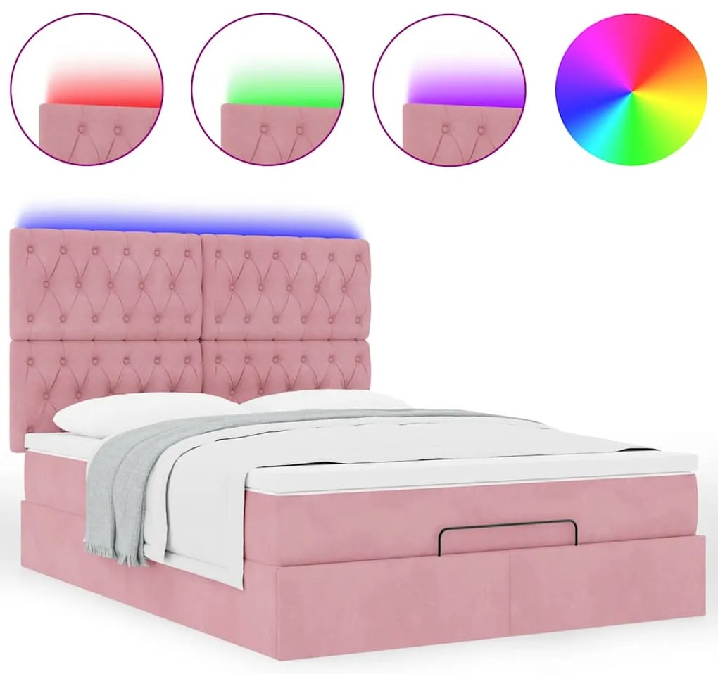 Estrutura de cama otomana com colchões 140x200 cm veludo rosa