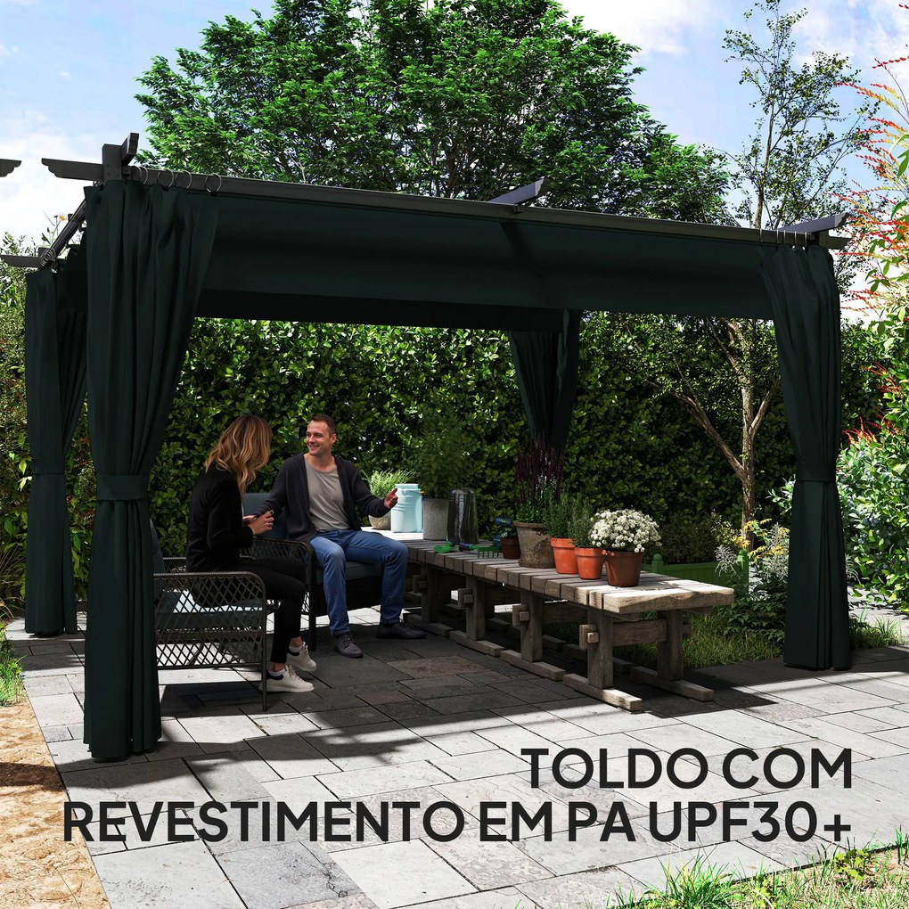 Pérgola com Teto Retrátil 3,9x3x2,2 m Paredes Laterais Tecido de Poliéster Anti UV Pérgola para Jardim Cinzento
