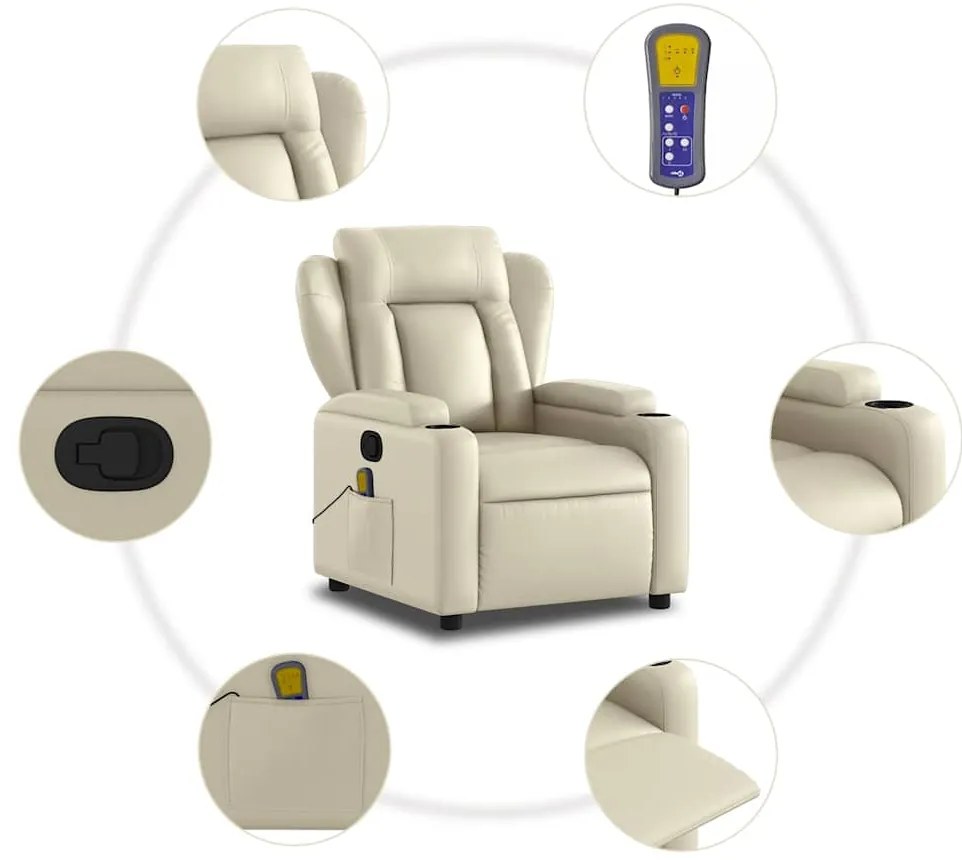 Poltrona de massagens reclinável couro artificial cor creme