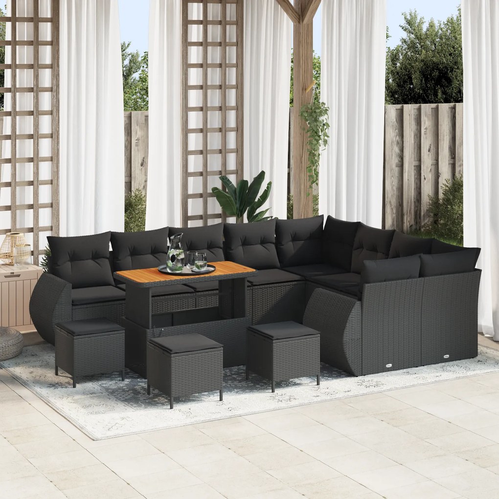 Conjunto de Sofá de Jardim vidaXL 13 Peças com Almofadas Preto de Vime
