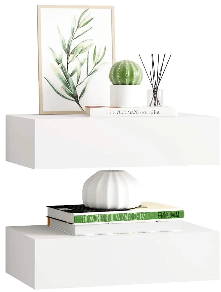 Prateleiras de parede com gavetas 2pcs MDF 40x23,5x10 cm branco