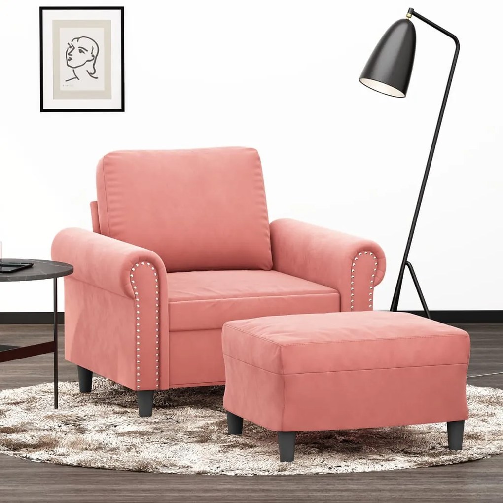 vidaXL Poltrona com apoio de pés 60 cm veludo rosa