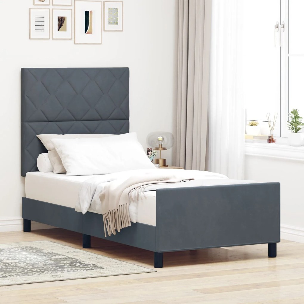 Estrutura de Cama de Veludo Cinza Escuro vidaXL 90x200 cm