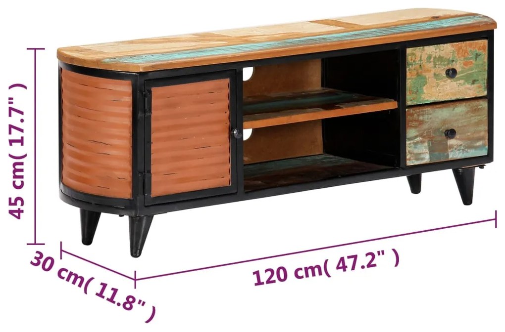 Móvel de TV 120x30x45 cm madeira recuperada maciça