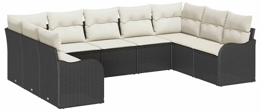 Conjunto de Sofá de Jardim com 9 peças e Almofadas Preto Rattan Poly