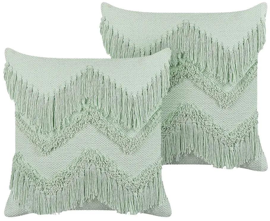 Conjunto de 2 almofadas decorativas em algodão verde claro com borlas 45 x 45 cm BACOPA Beliani