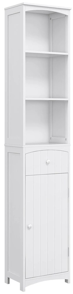 HOMCOM Armário Coluna Multiuso Branco Banheiro Prateleiras Gaveta Organização Espaço 34x24x170cm | Aosom Portugal