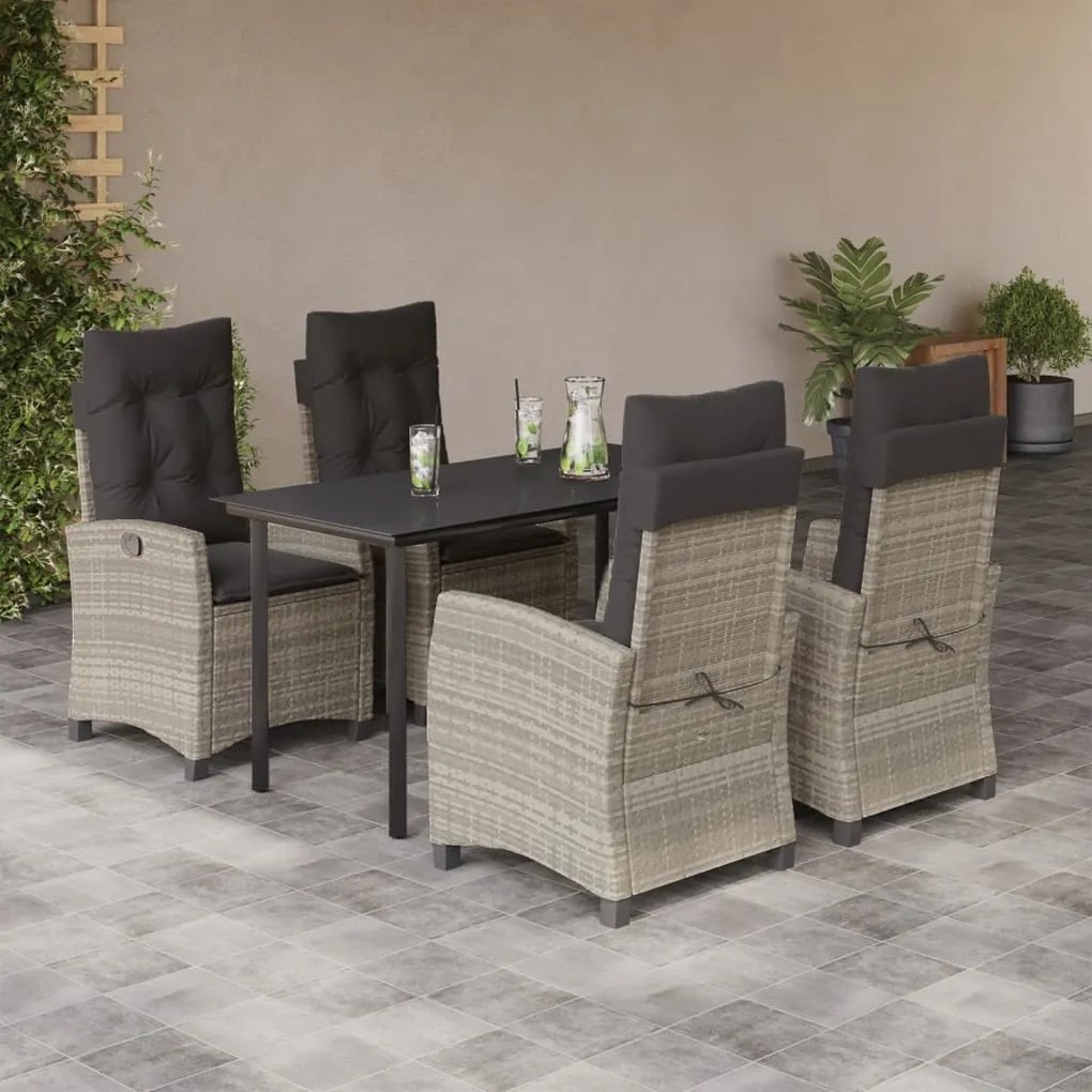 vidaXL 5 pcs conjunto de jantar p/ jardim c/ almofadões cinzento claro