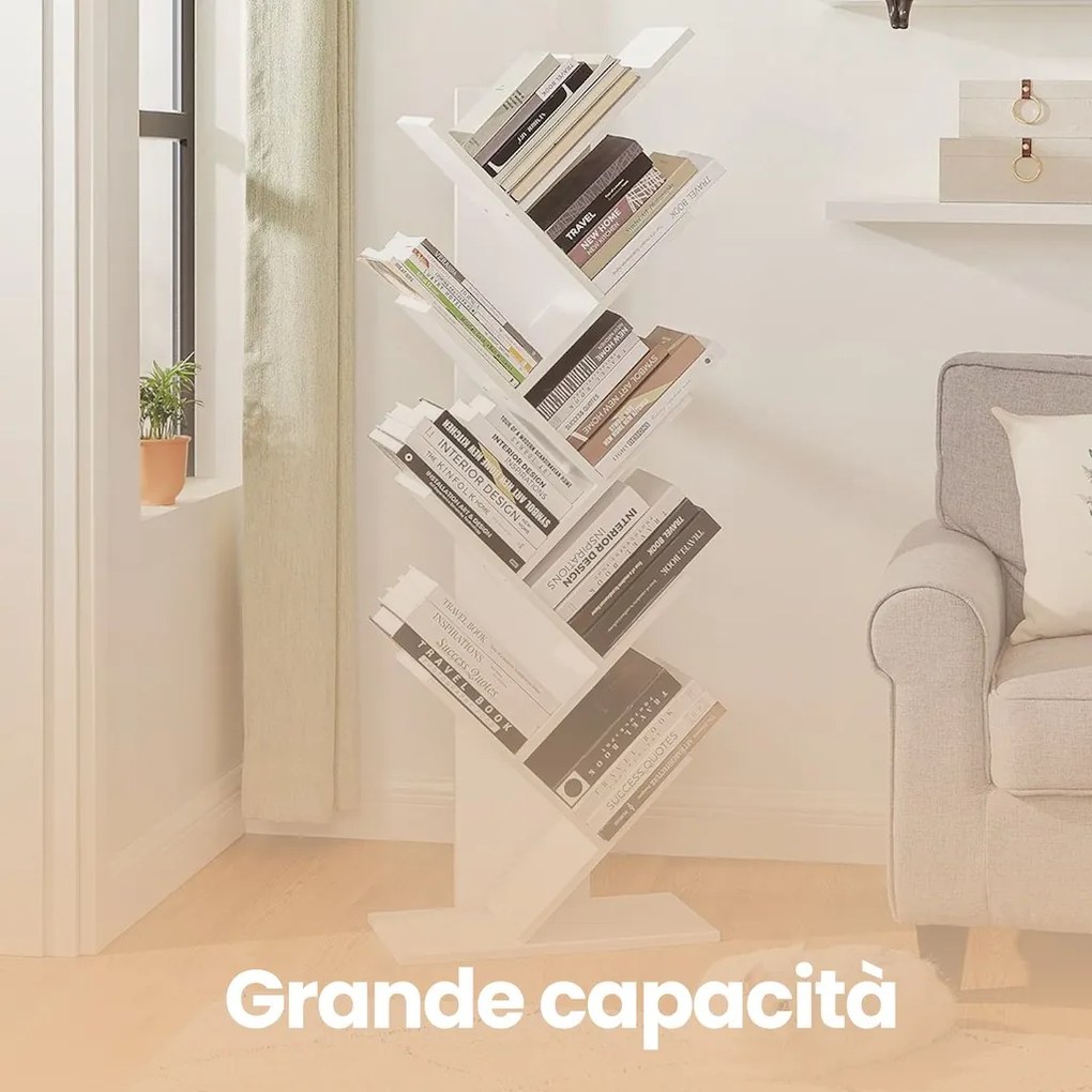 Estante de 9 níveis de pé em forma de árvore, prateleira de canto que poupa espaço 25 x 50 x 141,5 cm Branco