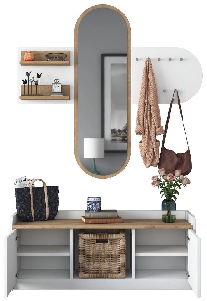 Hall Stand EE101 – Branco e Nogueira – 120x45x40 cm
