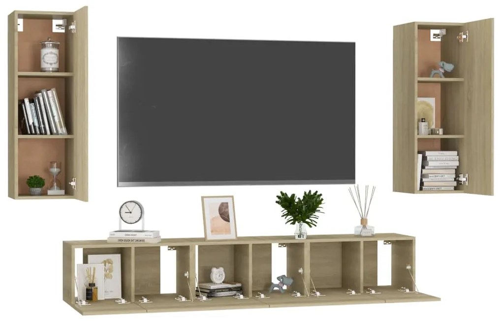 5pcs conjunto móveis de TV derivados de madeira carvalho sonoma