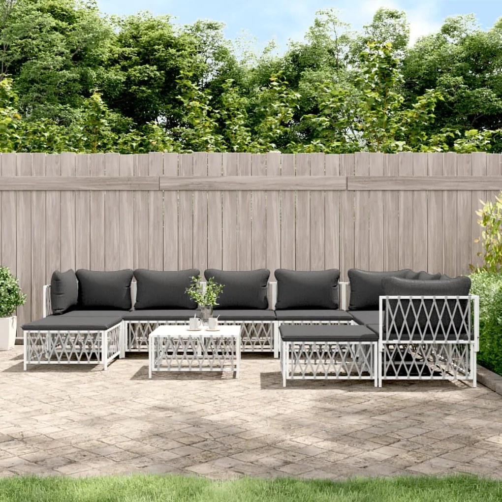 vidaXL 10 pcs conjunto lounge de jardim com almofadões aço branco
