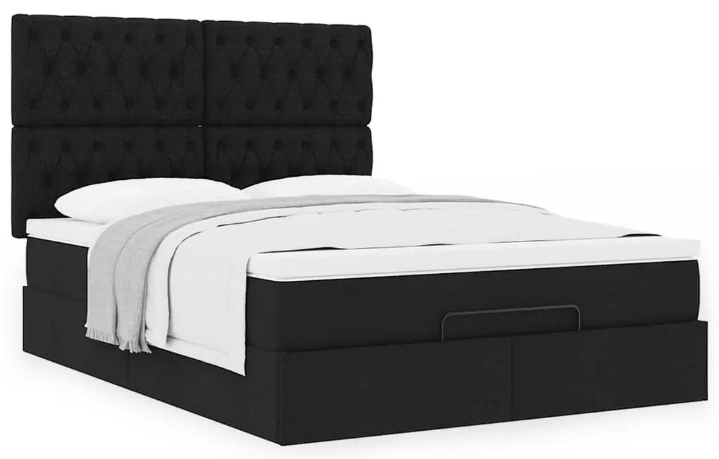 Estrutura de cama otomana com colchão 140x190 cm tecido preto