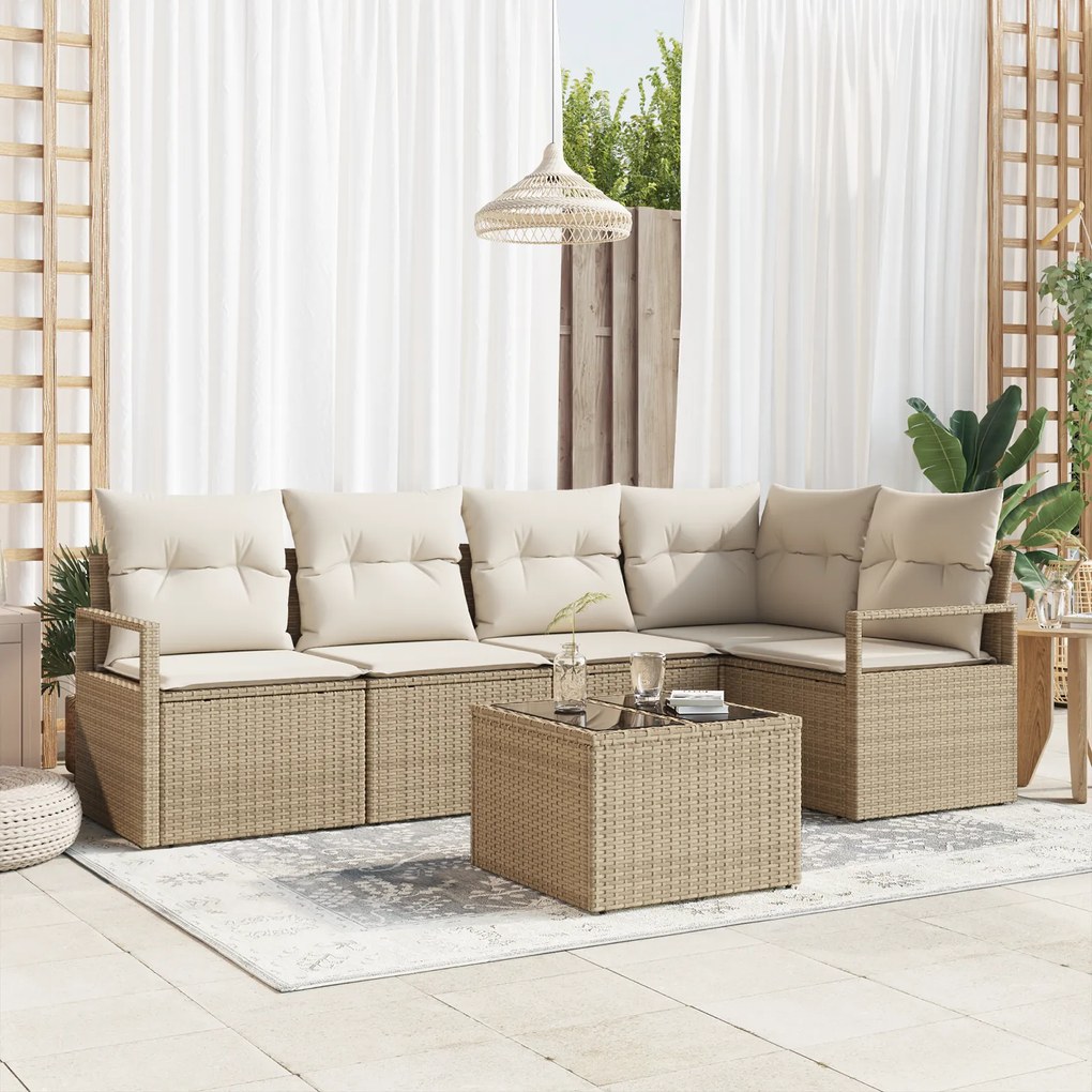 Conjunto de Sofá vidaXL de 6 Peças com Almofadas Marrons de Rattan, So