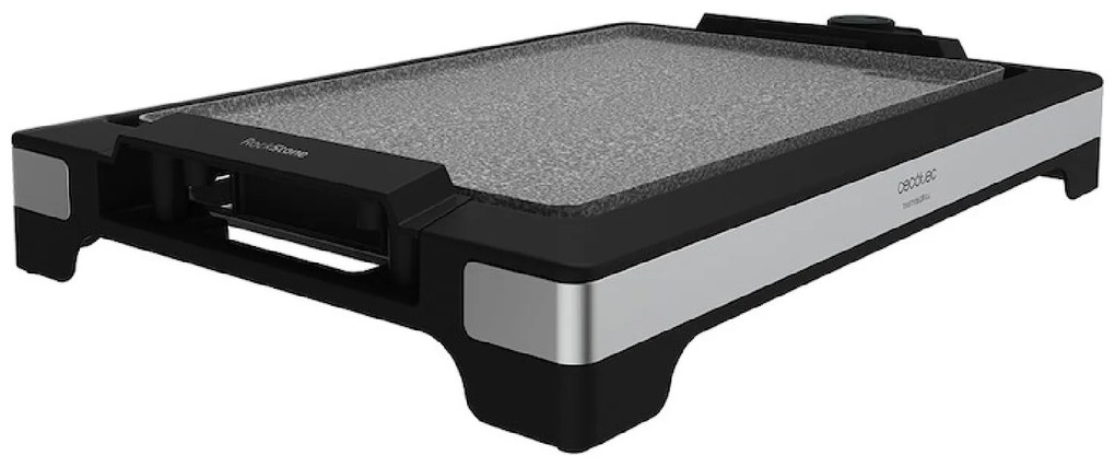 Grelhador elétrico Tasty&amp;Grill 2000 InoxStone de 2000 W, com estrutura de design e acabamentos em aço inoxidável. Termostato regulável e placa antiade