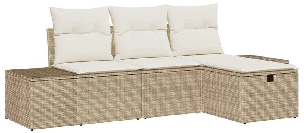 Conjunto de Sofá Jardim de 4 Peças com Almofadas Bege Vime Sintético