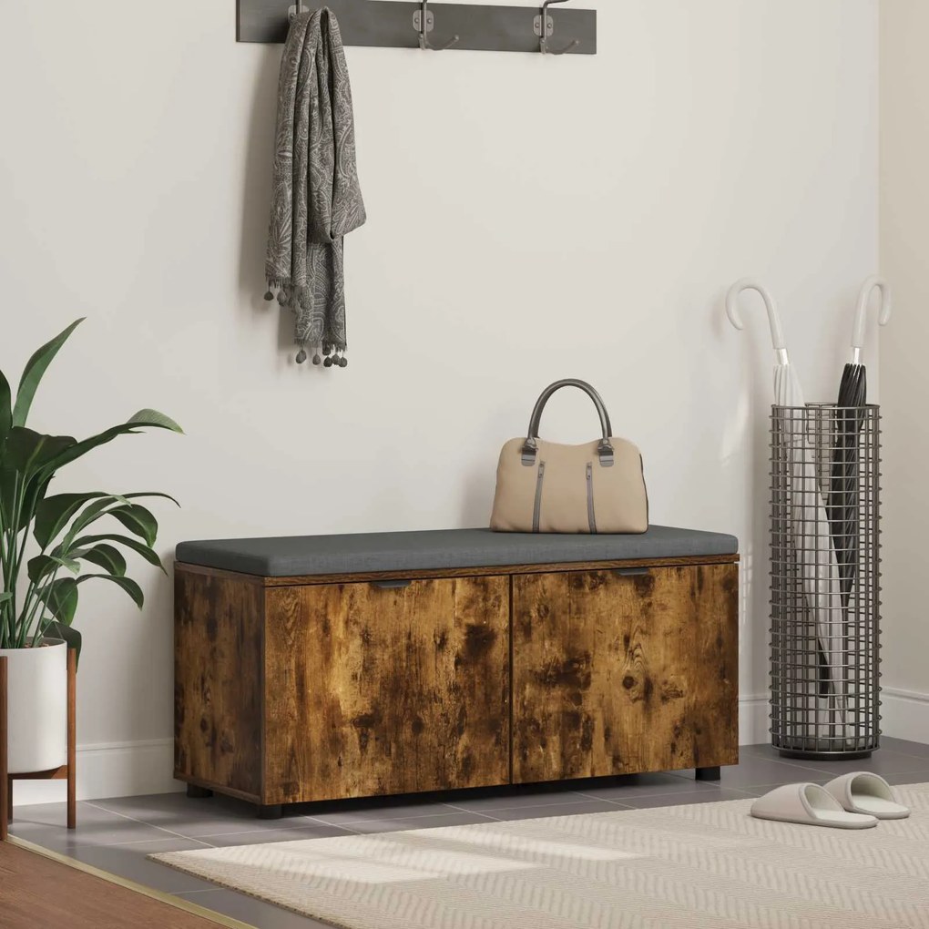 vidaXL Banco de Hall com almofada Carvalho Defumado 100 x 38 x 46 cm