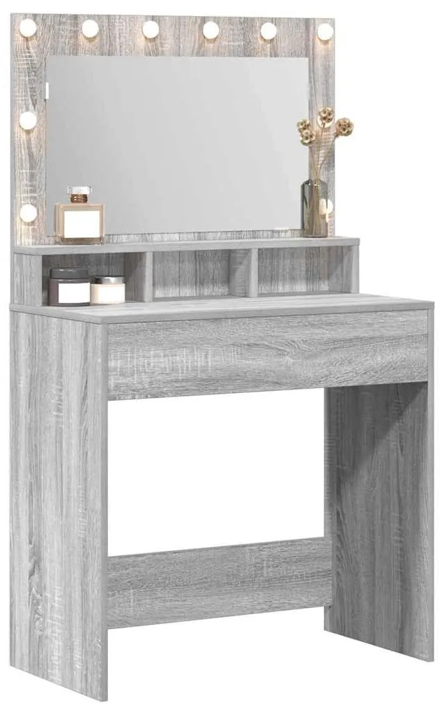 mesa de maquilhagem vidaXL com luzes LED cinza sonoma 79x41x135 cm
