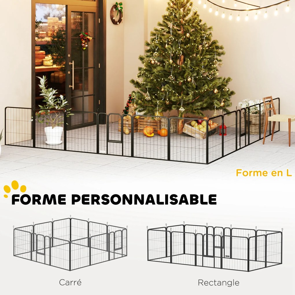 Parque para cães, recinto para cães com 12 painéis, modular e dobrável, em aço, com 2 portas, para cachorros, para interior e exterior, 60 cm de altur