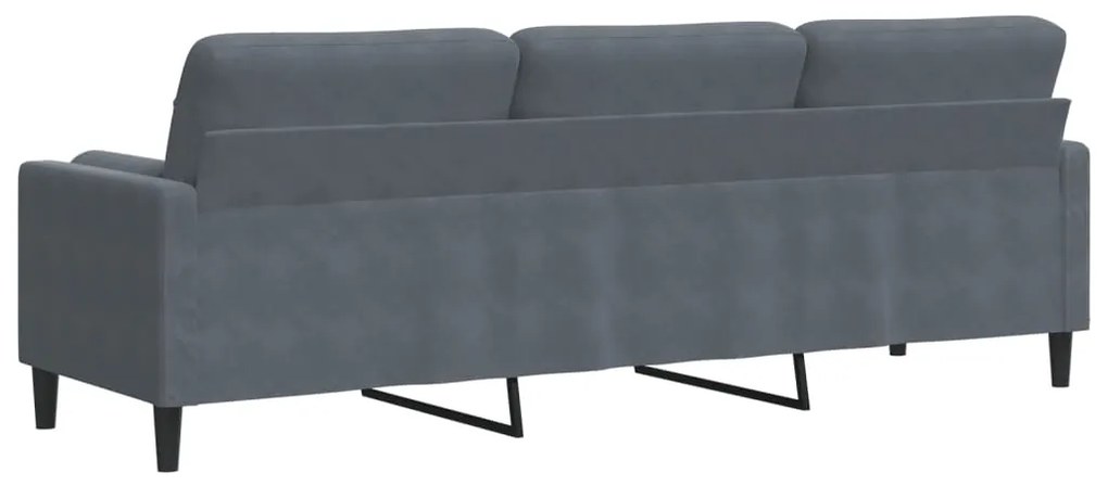 Sofá 3 lug. c/ almofadas decorativas 210 cm veludo cinza-escuro