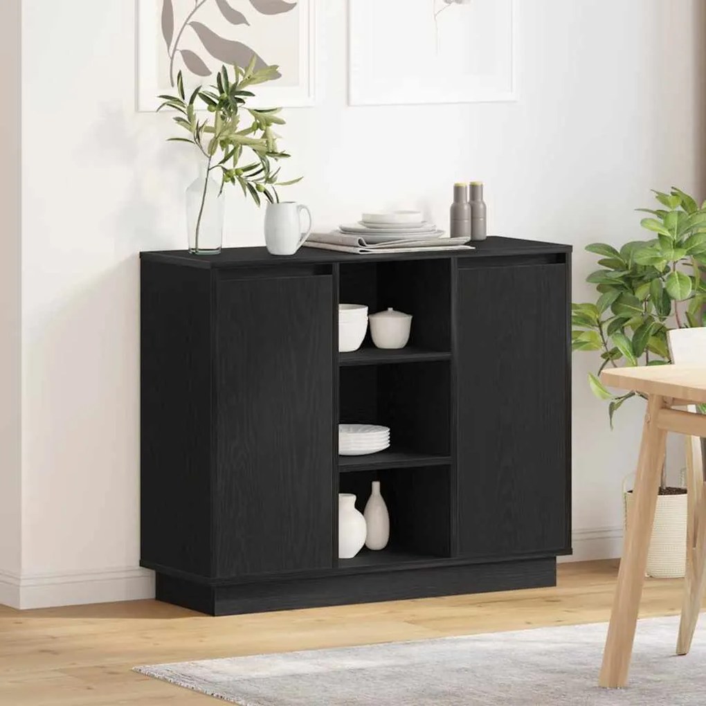Sideboard com LED Carvalho Preto 90x32x75 cm Madeira de Engenharia