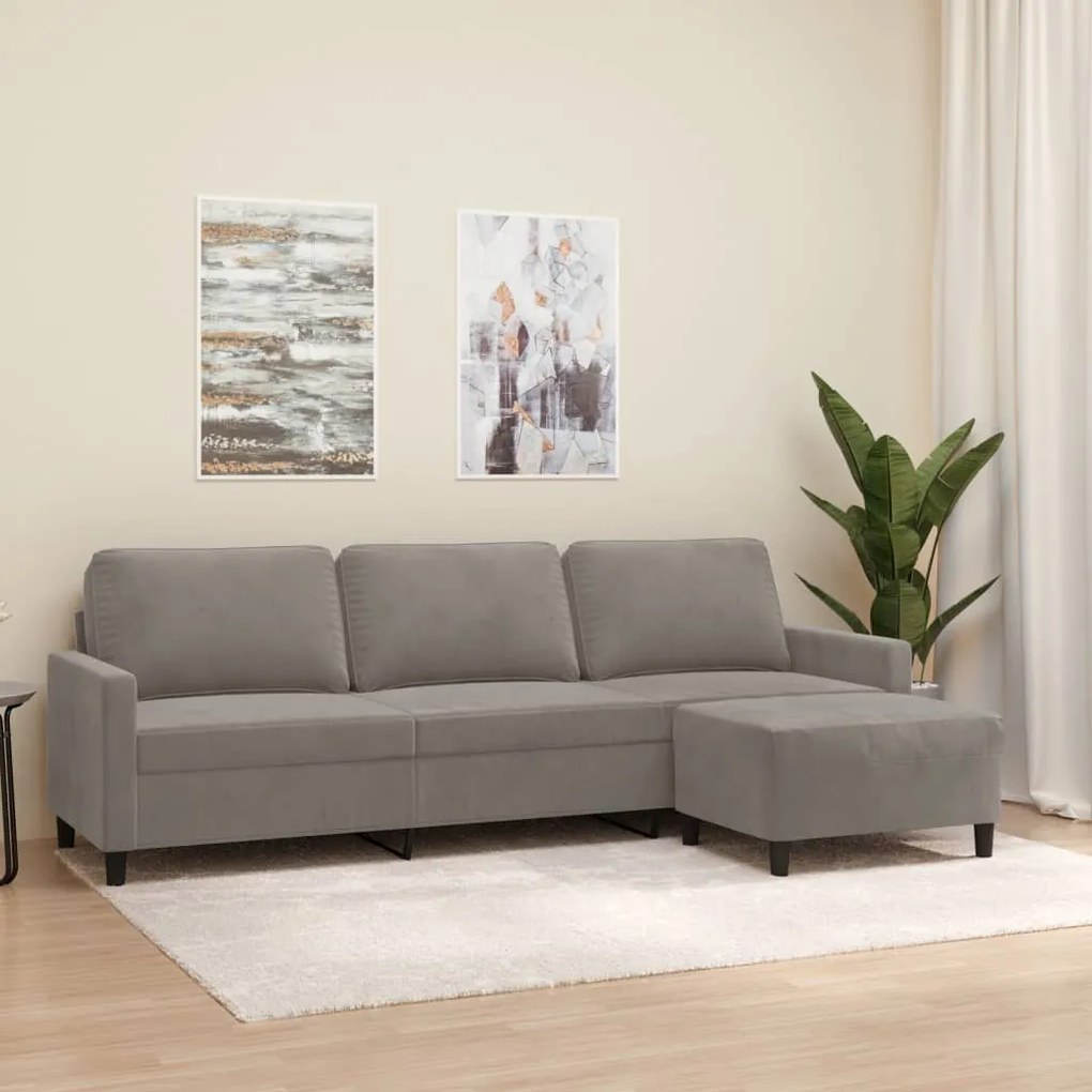 3153403 vidaXL Sofá de 3 lugares com apoio de pés 210 cm veludo cinzento-claro