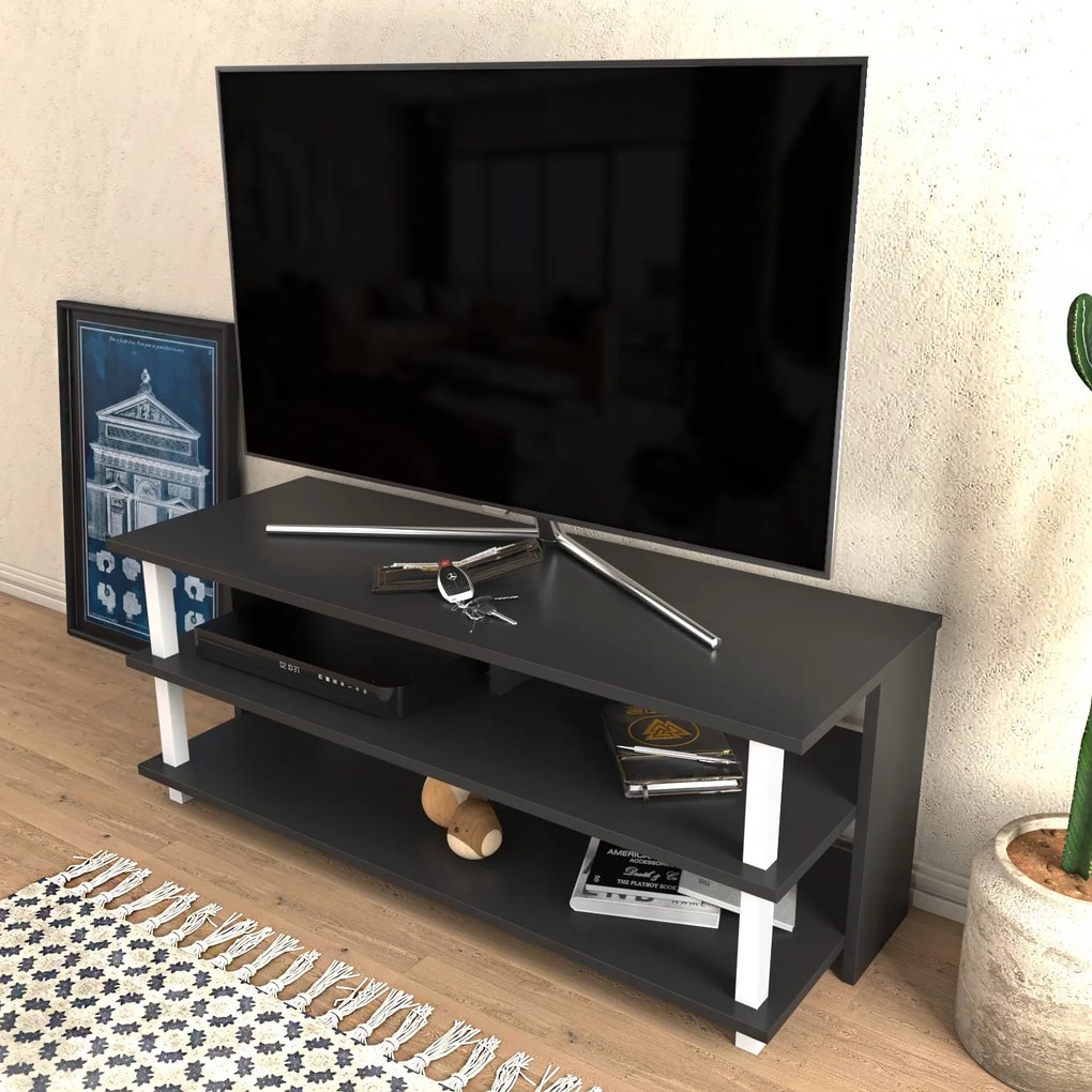 Móvel TV Pueblo – Branco e Antracite – 120 cm x 44,6 cm x 47,4 cm