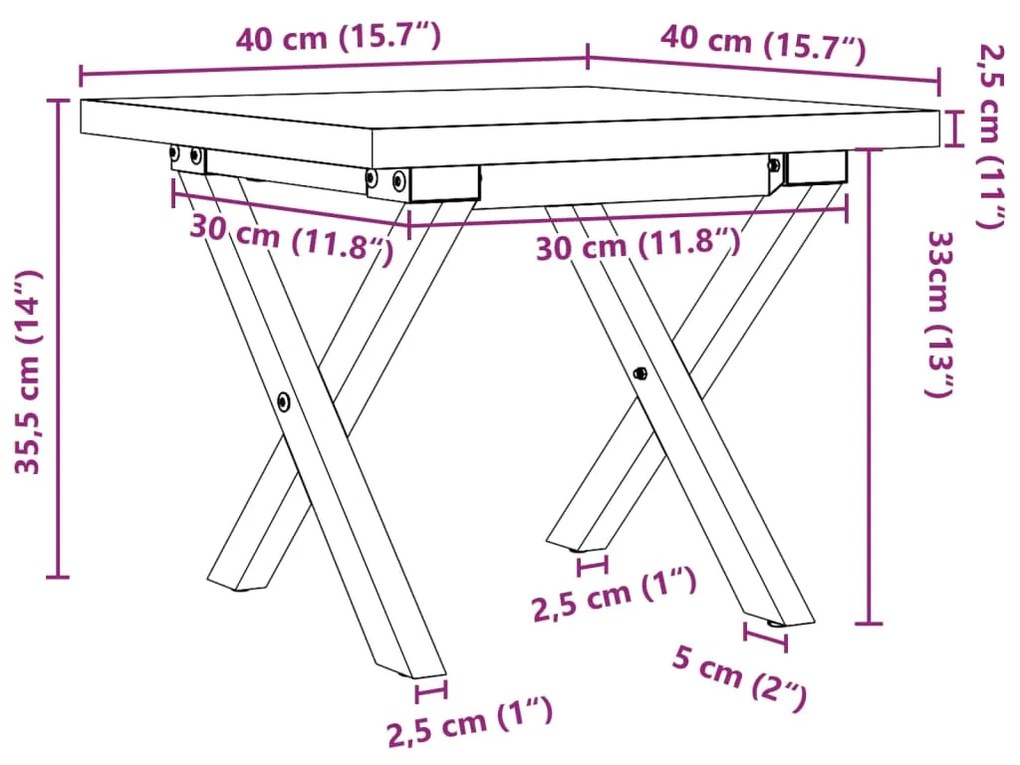 Mesa de centro estrutura em X 40x40x35,5 cm pinho/aço